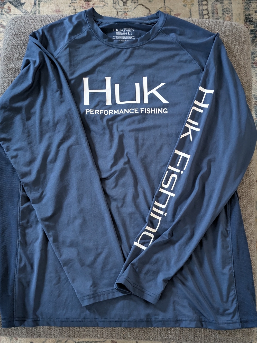 Huk Men's Pursuit Vented Long Sleeve Fishing Shirt Size L Blue Sun Protection